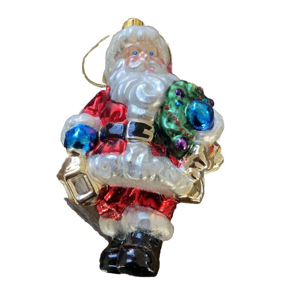 Brass Key Designs Santa Claus Blown Glass Christmas Tree Ornament Wreath - Picture 2 of 7